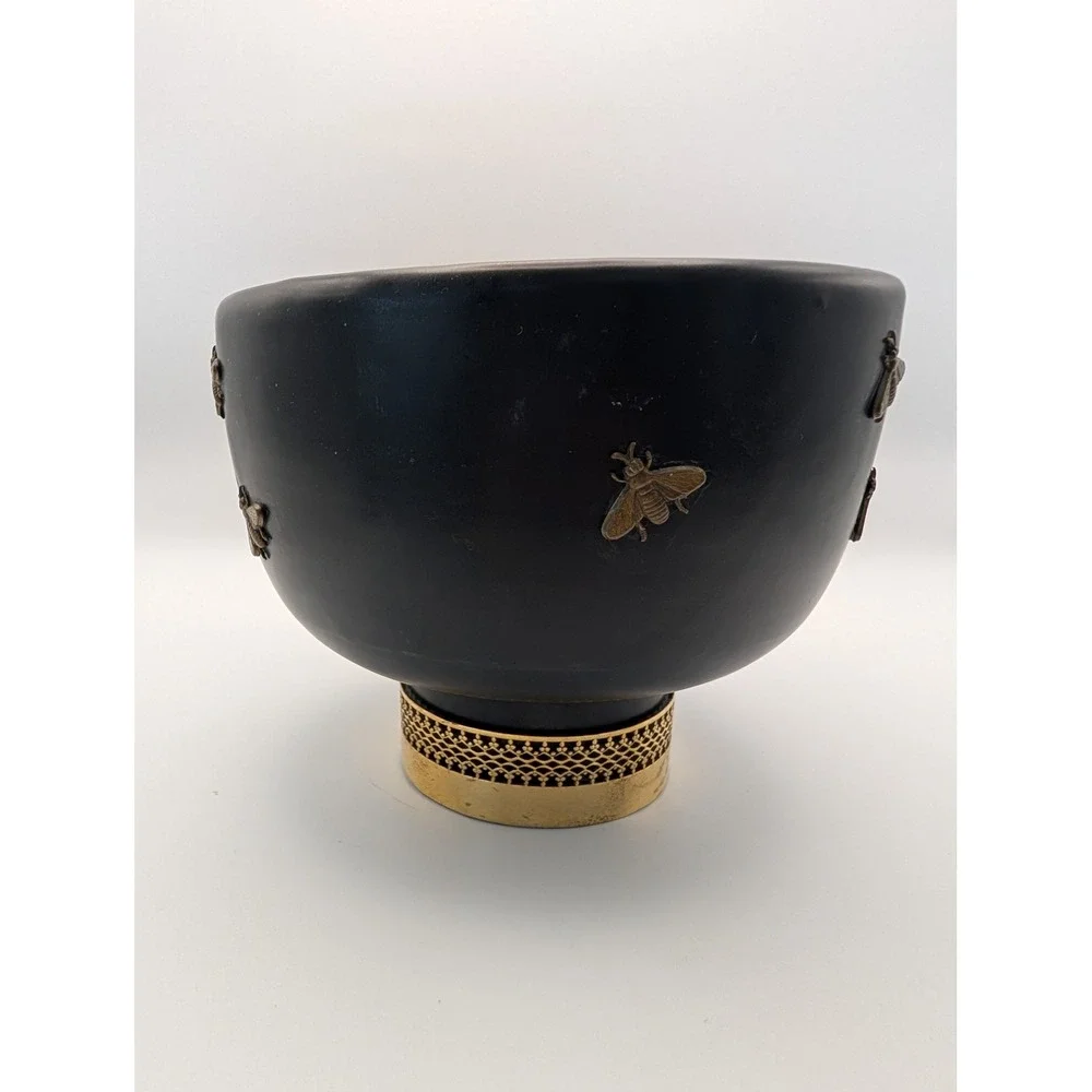 Vintage Italian Matte Black Ceramic Bee‎ Bowl  Limited Edition 95/300 Signed